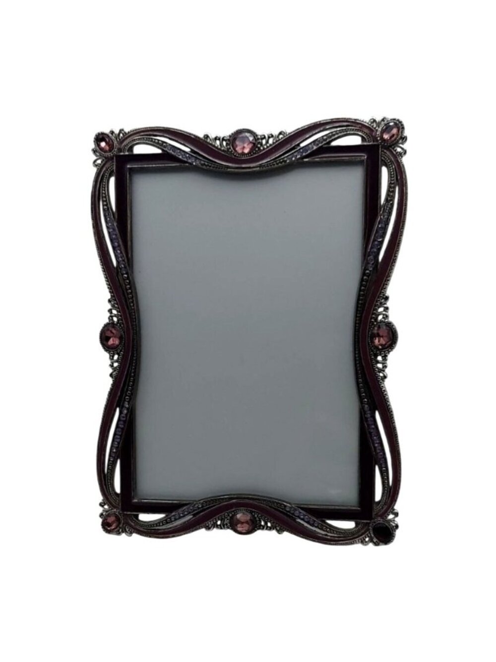 Baroque Style Photo Frame Purple Silver Crystal & Enamel 8x6 Tabletop Display